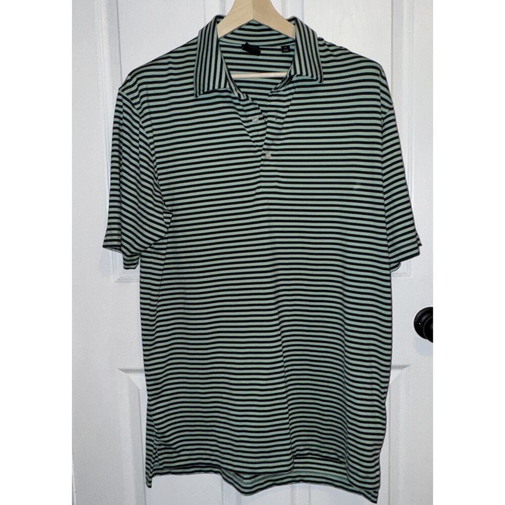 Dunning Golf Men’s Striped Polo Green Logo Size XL Performance‎ Collared Button